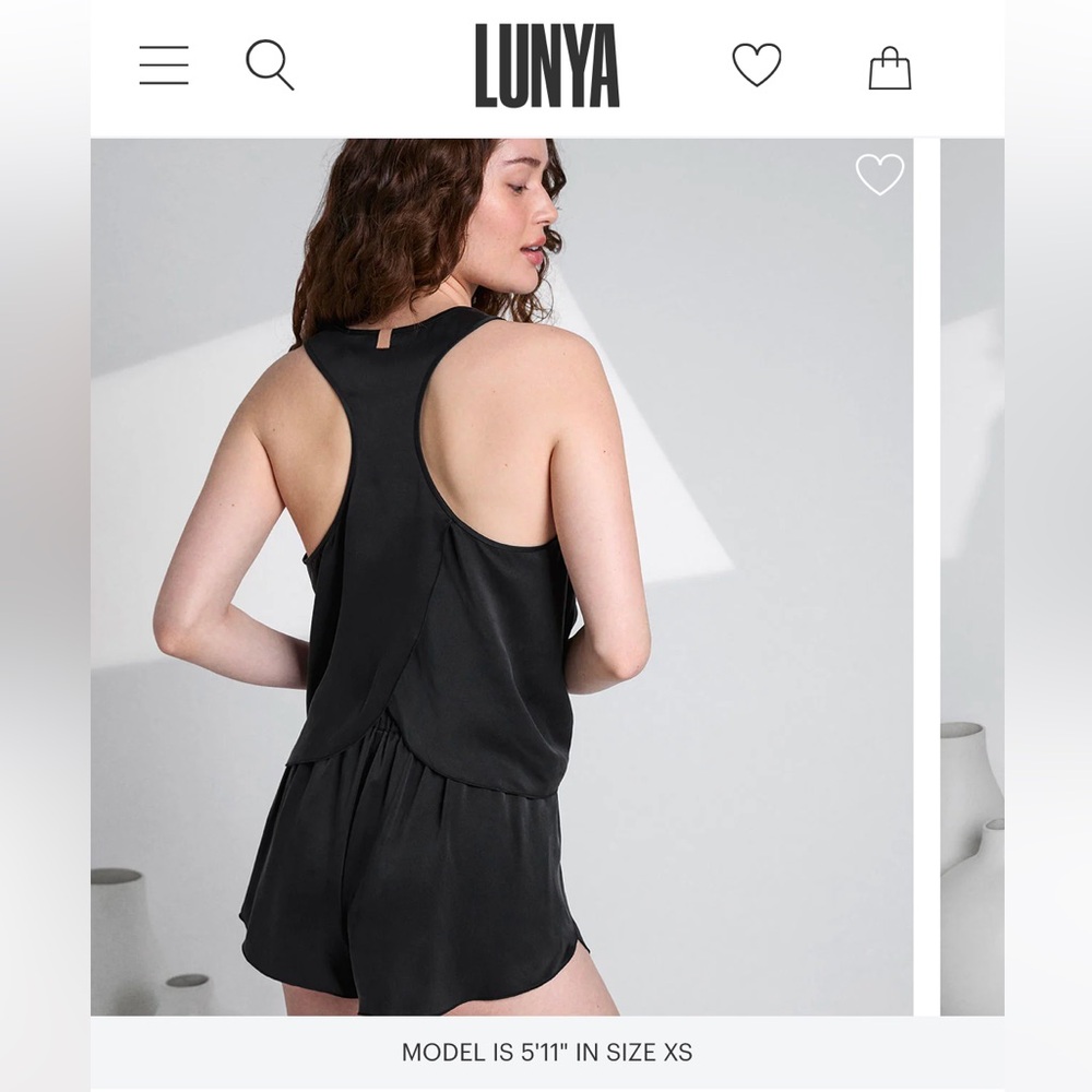 Lunya Washable Silk Tank And Shorts Pajama Set Black Small
